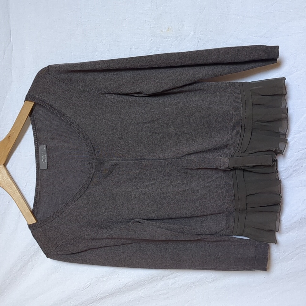 Jacqui-E Sweater Long sleeve brown cardigan Silk Trim medium